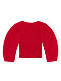 Ganni Red Shirred Long Puffed Sleeve Top 5