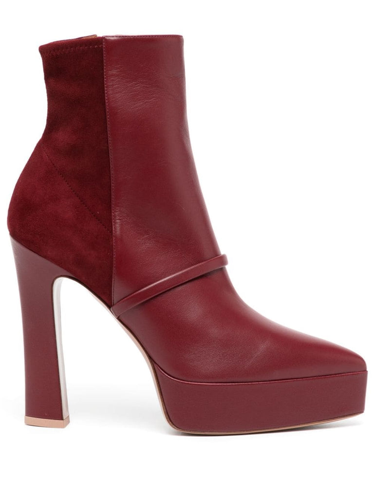 Malone Souliers Red Leather Suede Heeled Ankle Boots