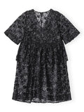 Ganni Black V-neck Short Sleeve Tiered Ribbon Floral Midi Dress 5