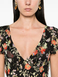 Rixo Black Multicoloured Floral Short Ruffled Sleeve Midi Dress 4
