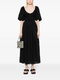 Faithfull The Brand Black Short Puffed Sleeve Shirred Bodice Midi Dress 1