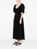 Faithfull The Brand Black Short Puffed Sleeve Shirred Bodice Midi Dress 2