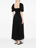 Faithfull The Brand Black Short Puffed Sleeve Shirred Bodice Midi Dress 3