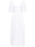 Faithfull The Brand White Short Puffed Sleeve Shirred Bodice Midi Dress