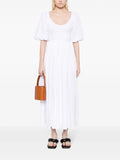 Faithfull The Brand White Short Puffed Sleeve Shirred Bodice Midi Dress 1