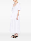 Faithfull The Brand White Short Puffed Sleeve Shirred Bodice Midi Dress 2