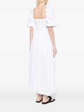 Faithfull The Brand White Short Puffed Sleeve Shirred Bodice Midi Dress 3