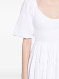 Faithfull The Brand White Short Puffed Sleeve Shirred Bodice Midi Dress 4