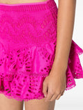Charo Ruiz Ibiza Pink Embroidered Tiered Hem Mini Skirt 4