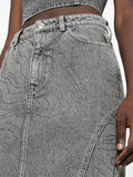 Rotate Grey Denim Crystal Embellished Maxi Skirt 4