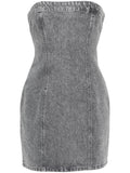 Rotate Grey Denim Rhinestone Embellished Sleeveless Mini Dress