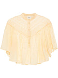 Marant Etoile Yellow Button Front Short Sleeve Embroidered Blouse