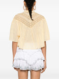 Marant Etoile Yellow Button Front Short Sleeve Embroidered Blouse 3