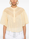 Marant Etoile Yellow Button Front Short Sleeve Embroidered Blouse 4