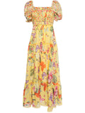 Charo Ruiz Ibiza Yellow Multicoloured Butterfly Print Short Puffed Sleeve Maxi Dress