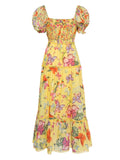 Charo Ruiz Ibiza Yellow Multicoloured Butterfly Print Short Puffed Sleeve Maxi Dress 1