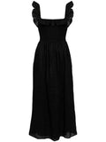 Faithfull The Brand Black Frilled Shoulder Strap Midi Dress