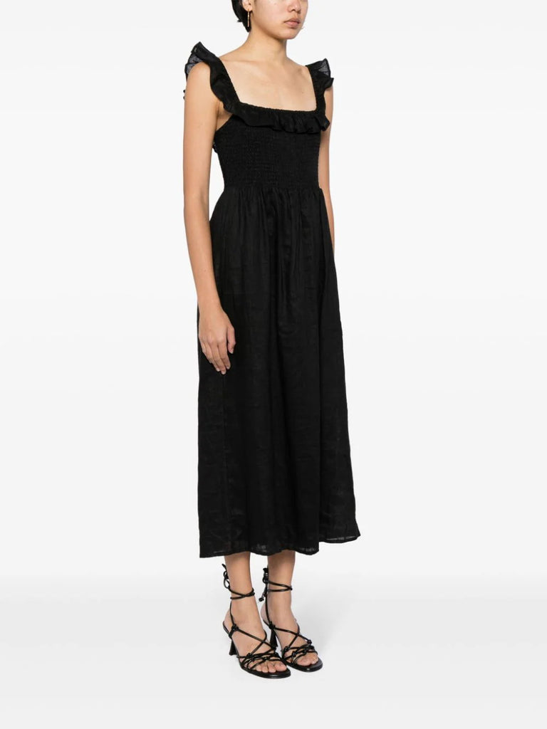 Faithfull The Brand Black Frilled Shoulder Strap Midi Dress 2