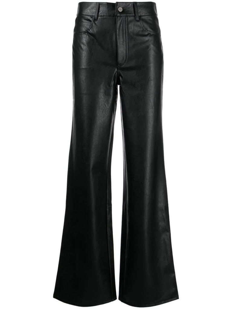 Paige Black Faux Leather Flared Leg Trousers