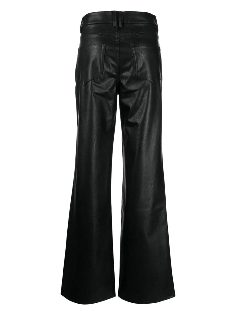 Paige Black Faux Leather Flared Leg Trousers 1