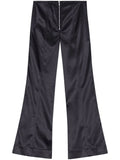 Ganni Black Zip Front Flared Satin Trousers