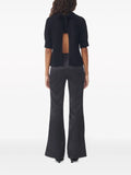 Ganni Black Zip Front Flared Satin Trousers 3