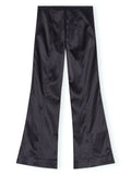 Ganni Black Zip Front Flared Satin Trousers 5