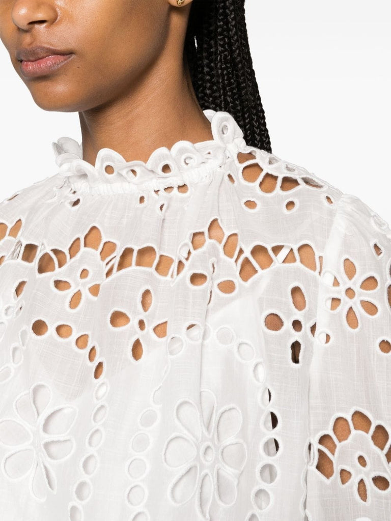 Zimmermann White Frilled Neck Embroidered Blouse 4