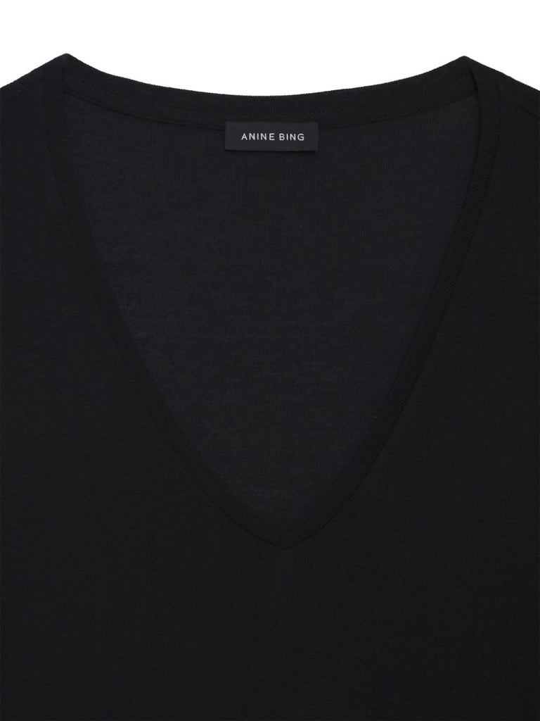 Anine Bing Black V-neck Ribbed T-shirt 3