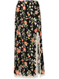 Rixo Black Multicoloured Floral Lace Trim Maxi Skirt