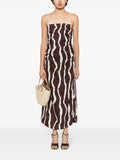 Faithfull The Brand Brown Cream Abstract Striped Sleeveless Midi Dress 1