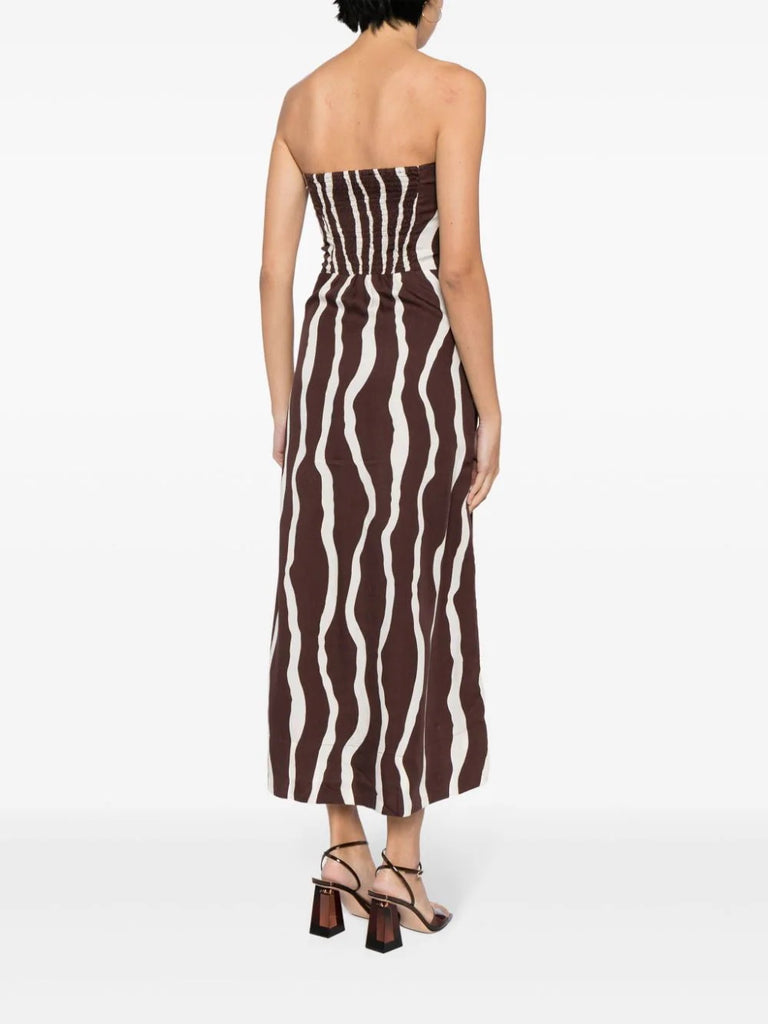 Faithfull The Brand Brown Cream Abstract Striped Sleeveless Midi Dress 3