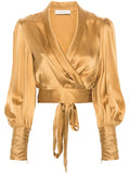 Zimmermann Gold Silk Wrap Long Sleeve Top