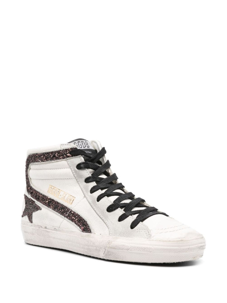 Golden Goose White Brown High Top Glitter Trainers 1