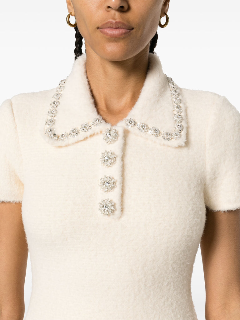 Self-Portrait Cream Knitted Gem Embellished Short Sleeve Mini Dress 4