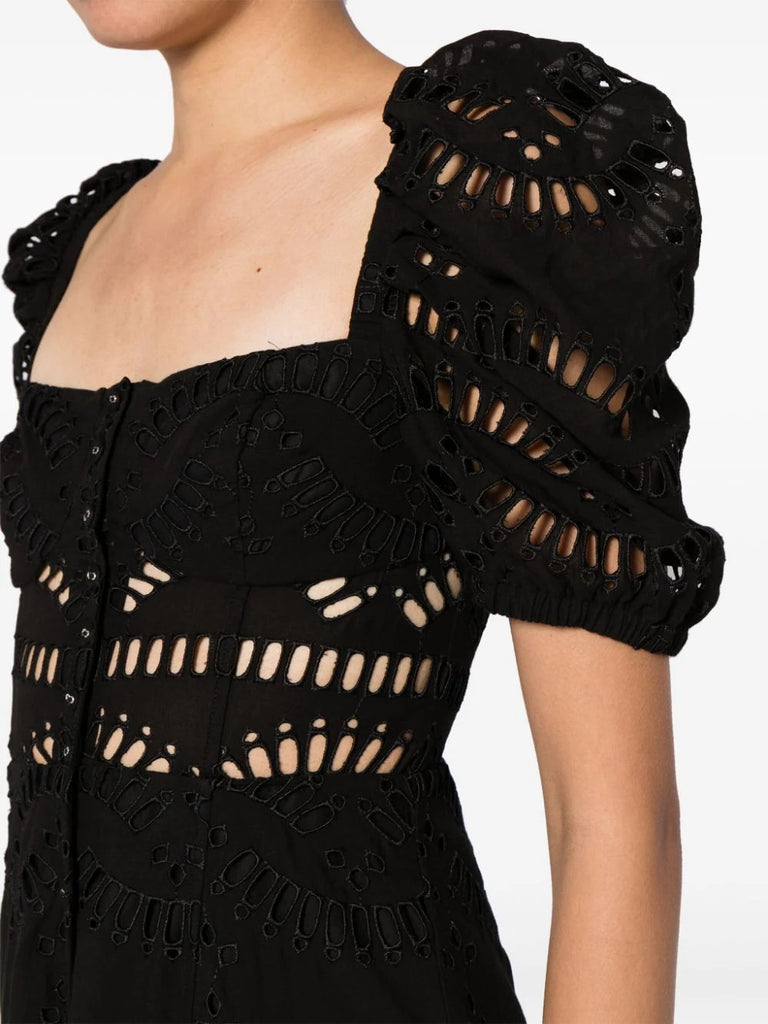 Charo Ruiz Ibiza Black Embroidered Puffed Sleeve Midi Dress 4