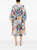 Stine Goya Metallic Multicoloured Abstract Print Crinkled Long Puffed Sleeve Midi Dress 4