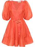 Zimmermann Orange Short Puffed Sleeve Flared Mini Dress
