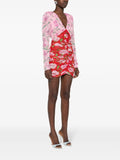Rotate Pink Red Floral Ruched Long Sleeve Mini Dress 2