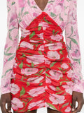 Rotate Pink Red Floral Ruched Long Sleeve Mini Dress 4