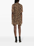 Marant Etoile Brown Printed V-neck Short Puffed Sleeve Mini Dress 3