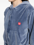 Washed Blue 'Apple Logo Velour Cropped Hoodie'