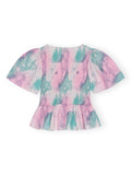 Ganni Pink Green Pastel Tie Dye Peplum Short Sleeve Top 5
