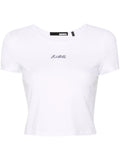 Rotate White Embroidered Logo Cropped T-shirt