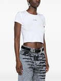 Rotate White Embroidered Logo Cropped T-shirt 2