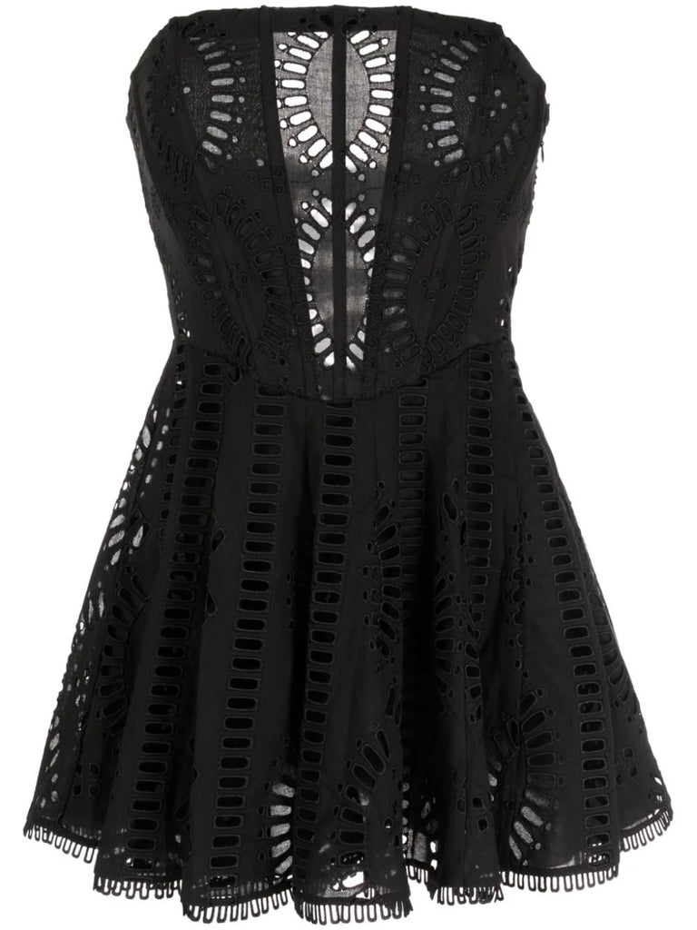 Charo Ruiz Ibiza Black Embroidered Sleeveless Mini Dress