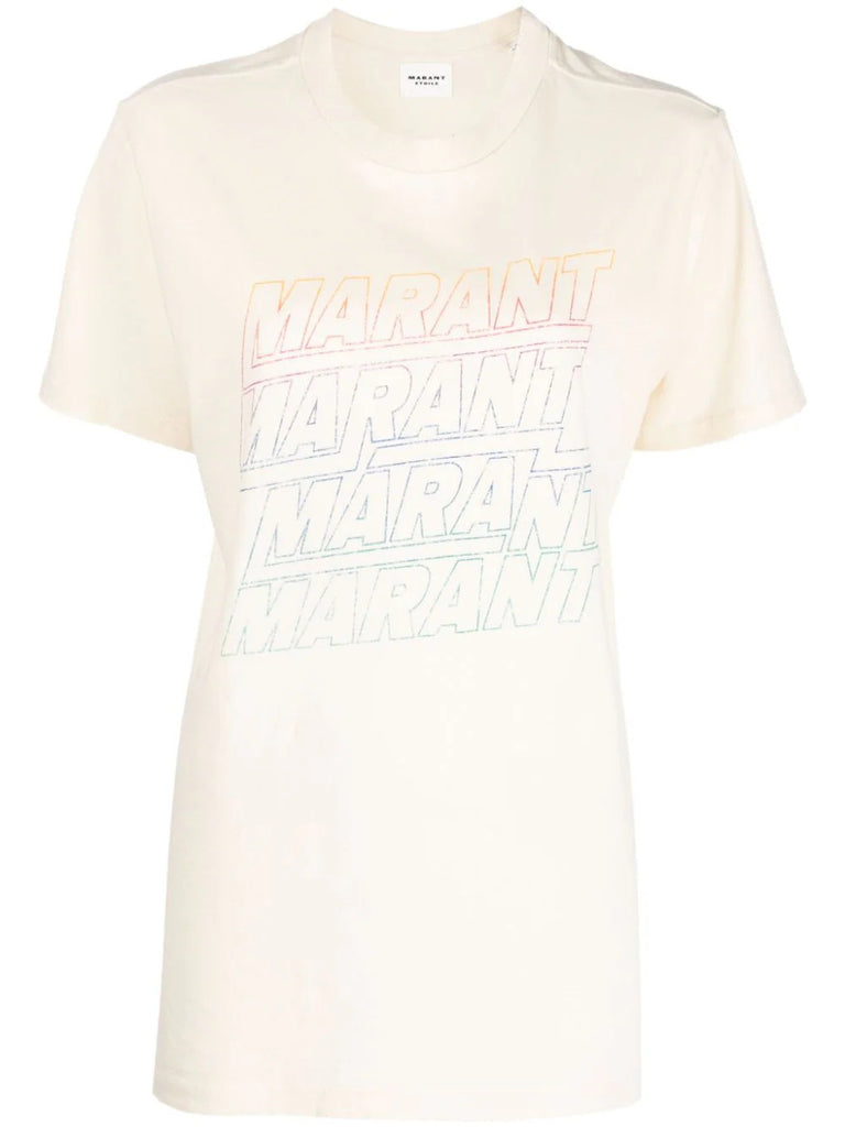 Marant Etoile Cream Distressed Logo Print T-shirt