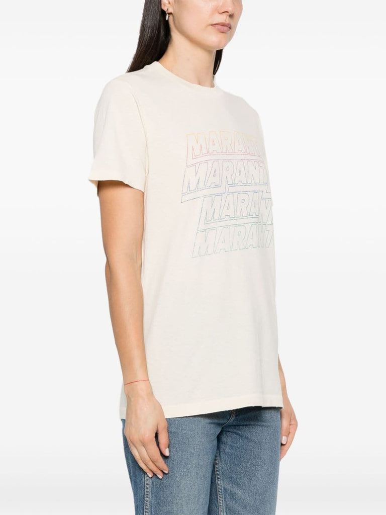 Marant Etoile Cream Distressed Logo Print T-shirt 2