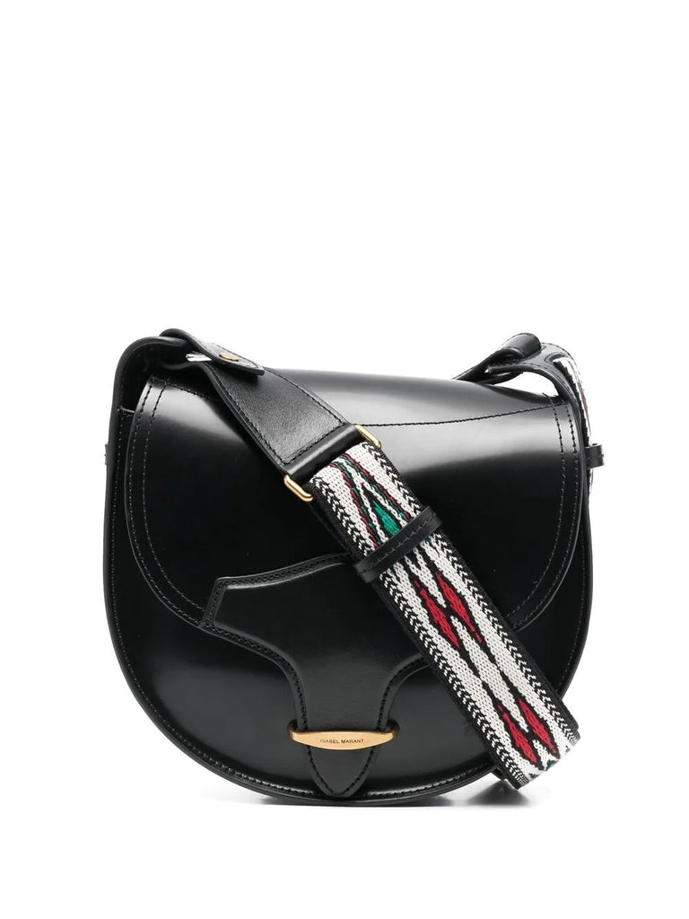 Isabel Marant Black Leather Woven Strap Shoulder Bag