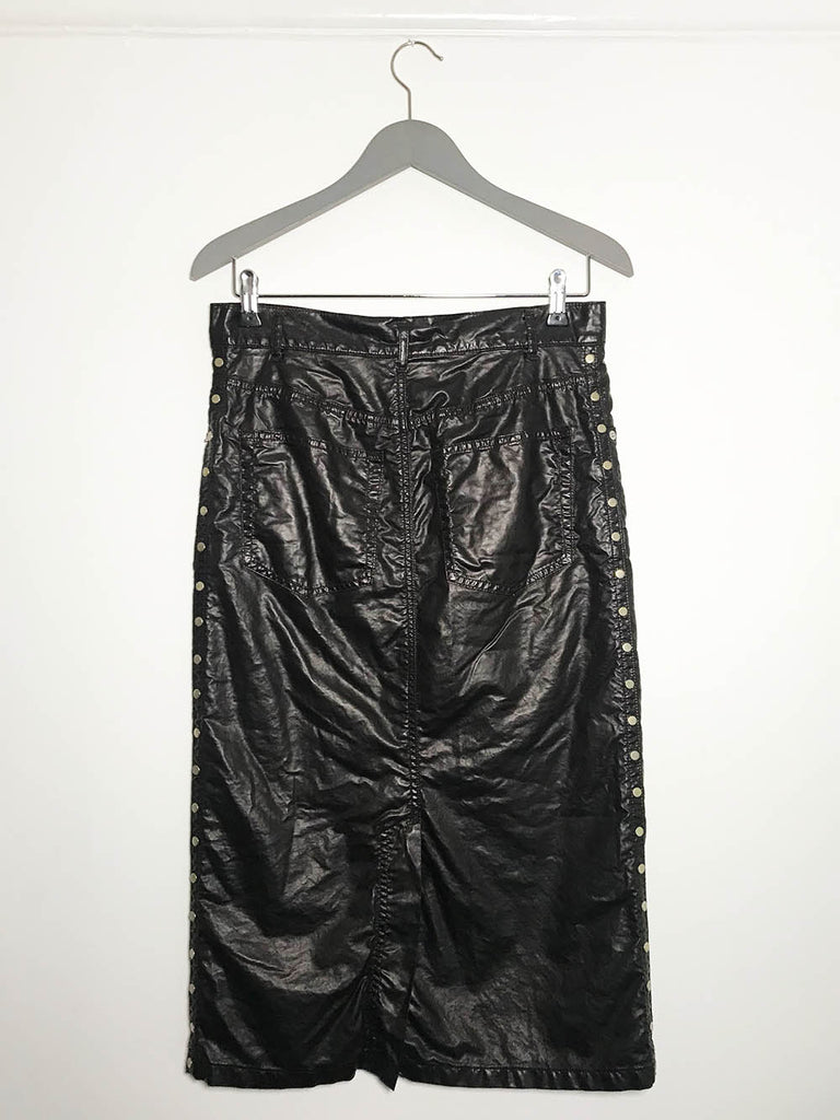 Dries Van Noten Black Stud Detail Faux Leather Skirt 1